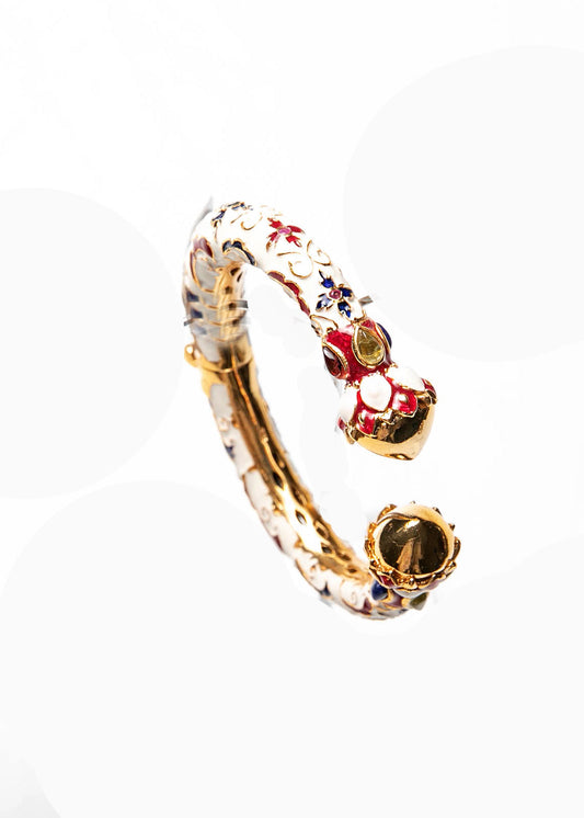 White Enameled Bangle with Real Gemstones - LABELRM