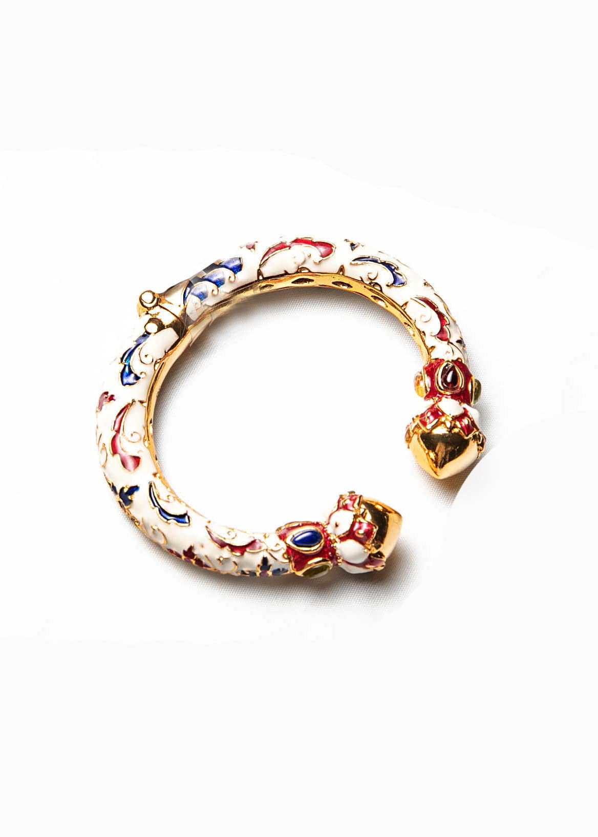 White Enameled Bangle with Real Gemstones - LABELRM