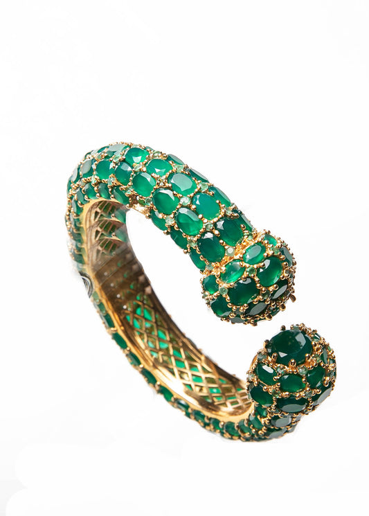 Emarald Green Quartz Bangle With Natural Gemstones - LABELRM