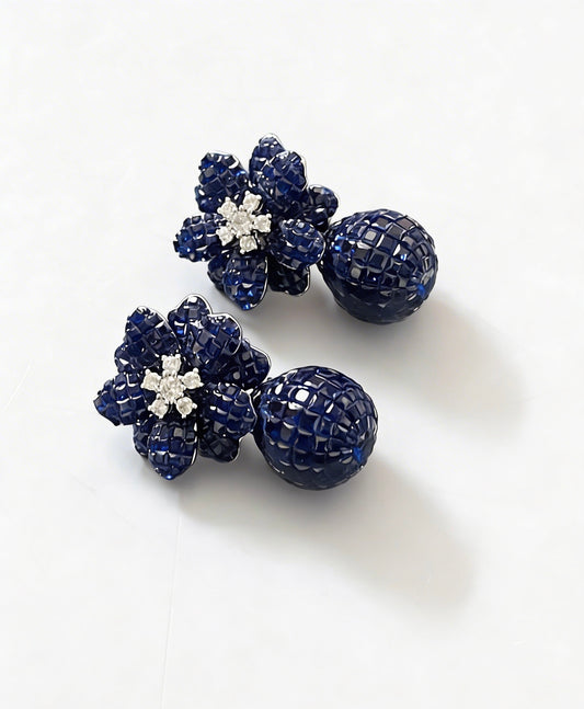 Midnight Sapphire Bloom Drop Earrings
