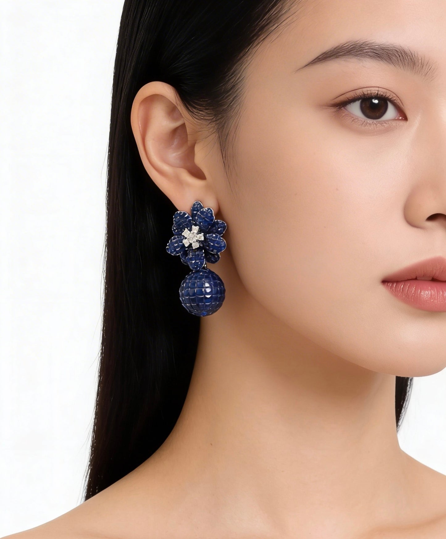 Midnight Sapphire Bloom Drop Earrings