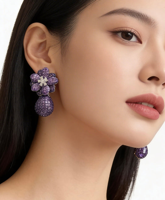 Midnight Amethyst Bloom Drop Earrings