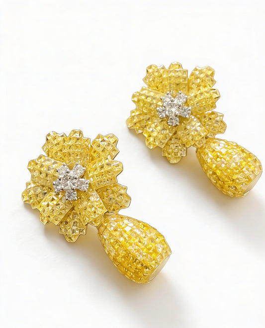 Citrine Flower Dangle Statement Earrings