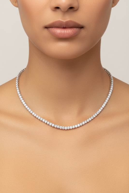 Classic Silver Tennis Necklace & Earring Set