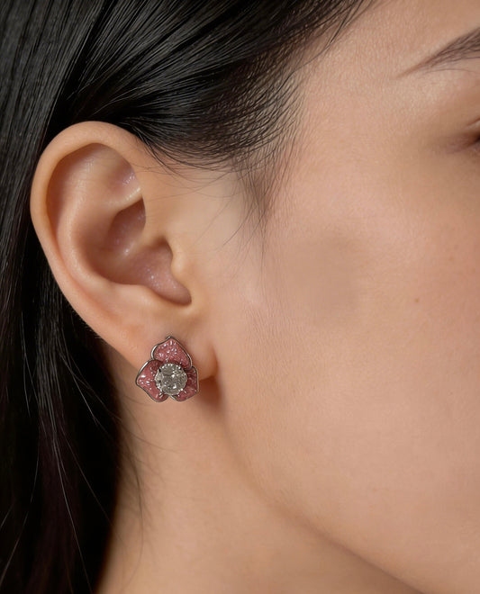 Rose Quartz Flower Stud Earrings
