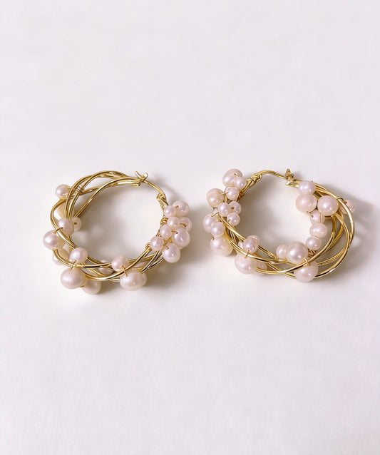 Pearl Blossom Hoops Earrings