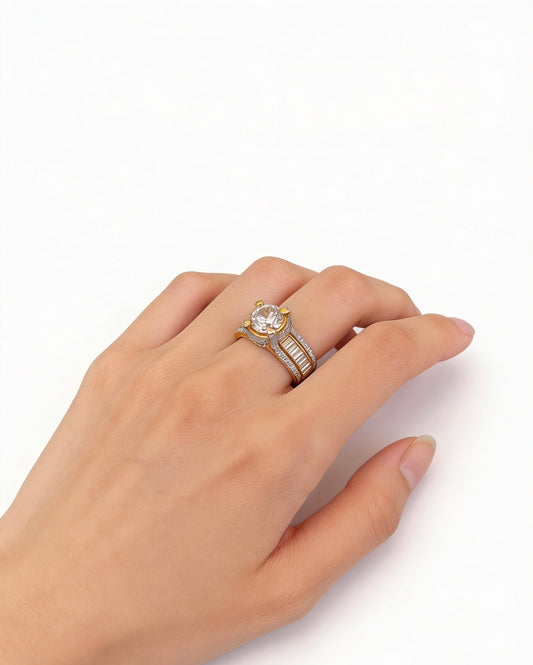 A breathtaking bundle of three yellow gold diamond rings