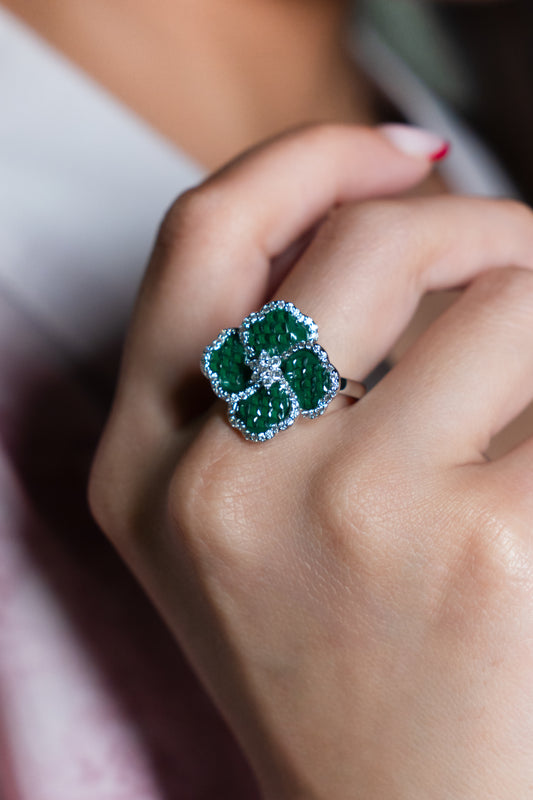 Emerald Blossom Cocktail Ring
