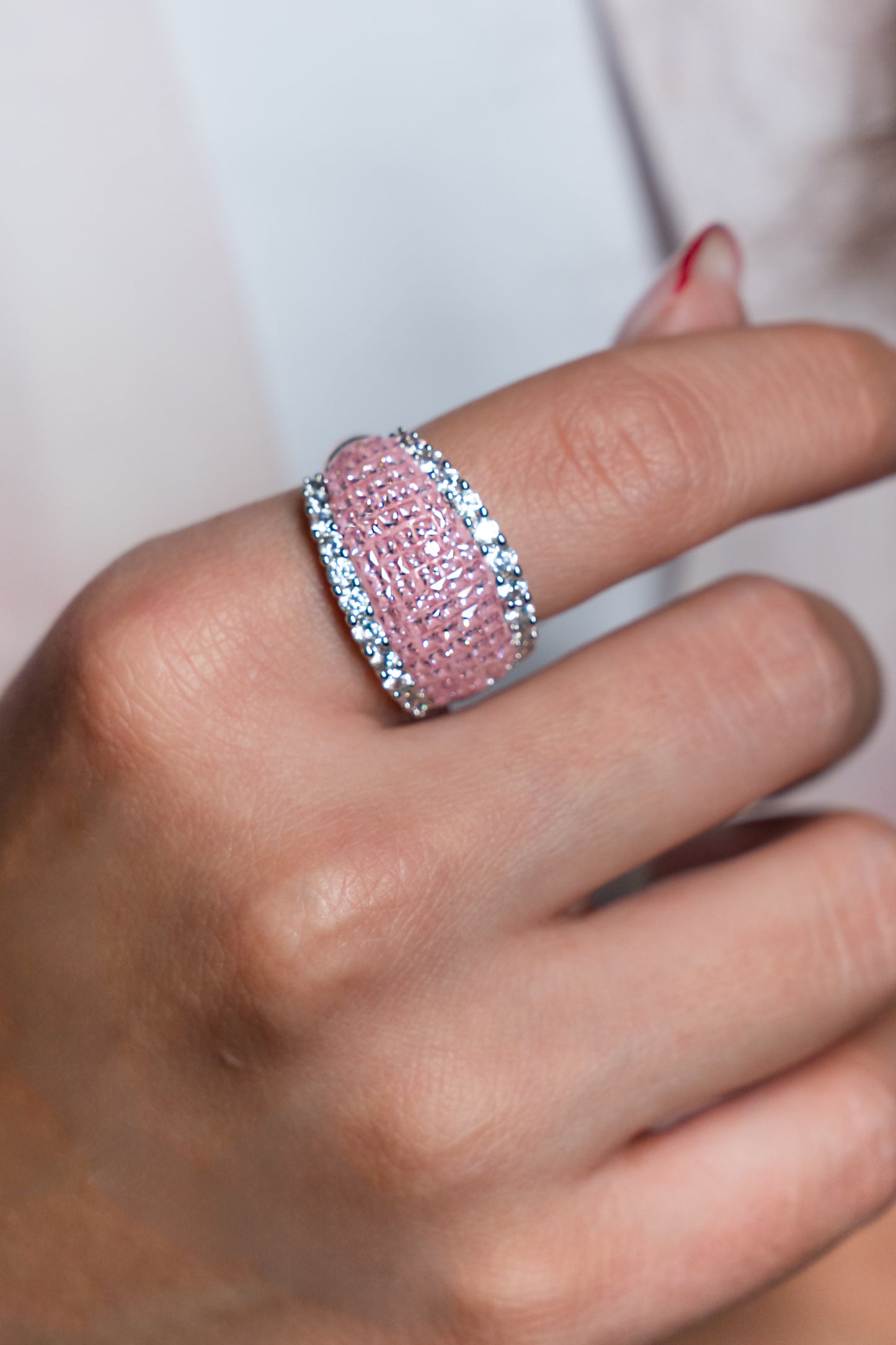 Pink Pavé Dome Band Ring
