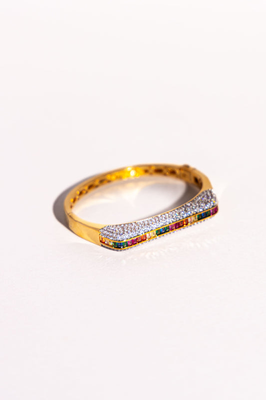 Pavé Bar Bangle – Rainbow (Gold plated)