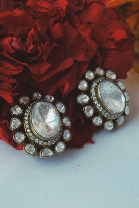 92.5 Solid Silver Mossonite Polki Earrings