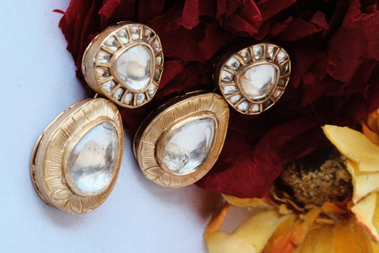 Silver Moissanite Antique Polki Earring