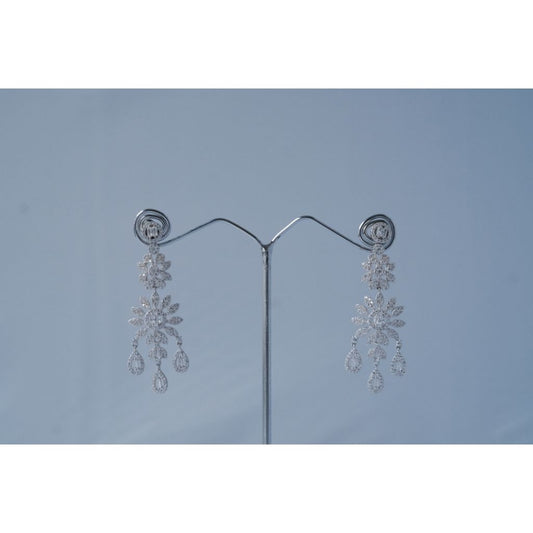 Silver Mossonite 925 Long Flower Earrings