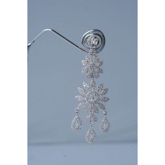 Silver Mossonite 925 Long Flower Earrings