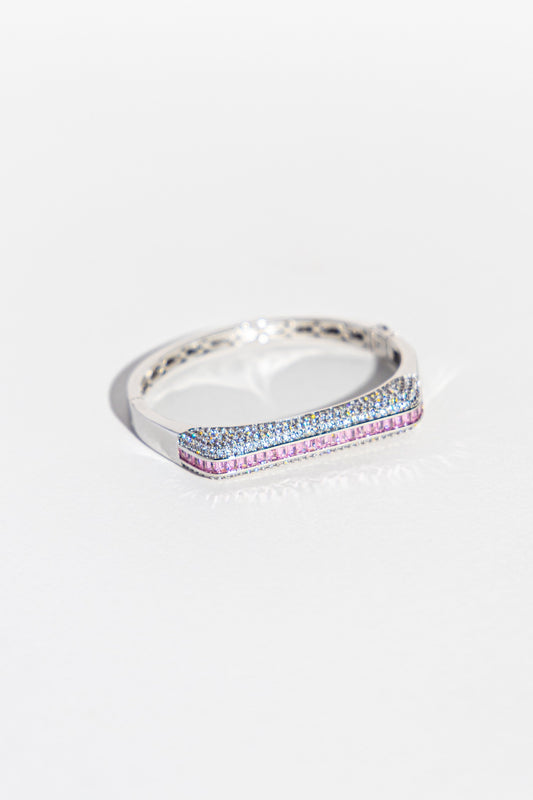 Pavé Bar Bangle – Blush Pink (Silver Plated)