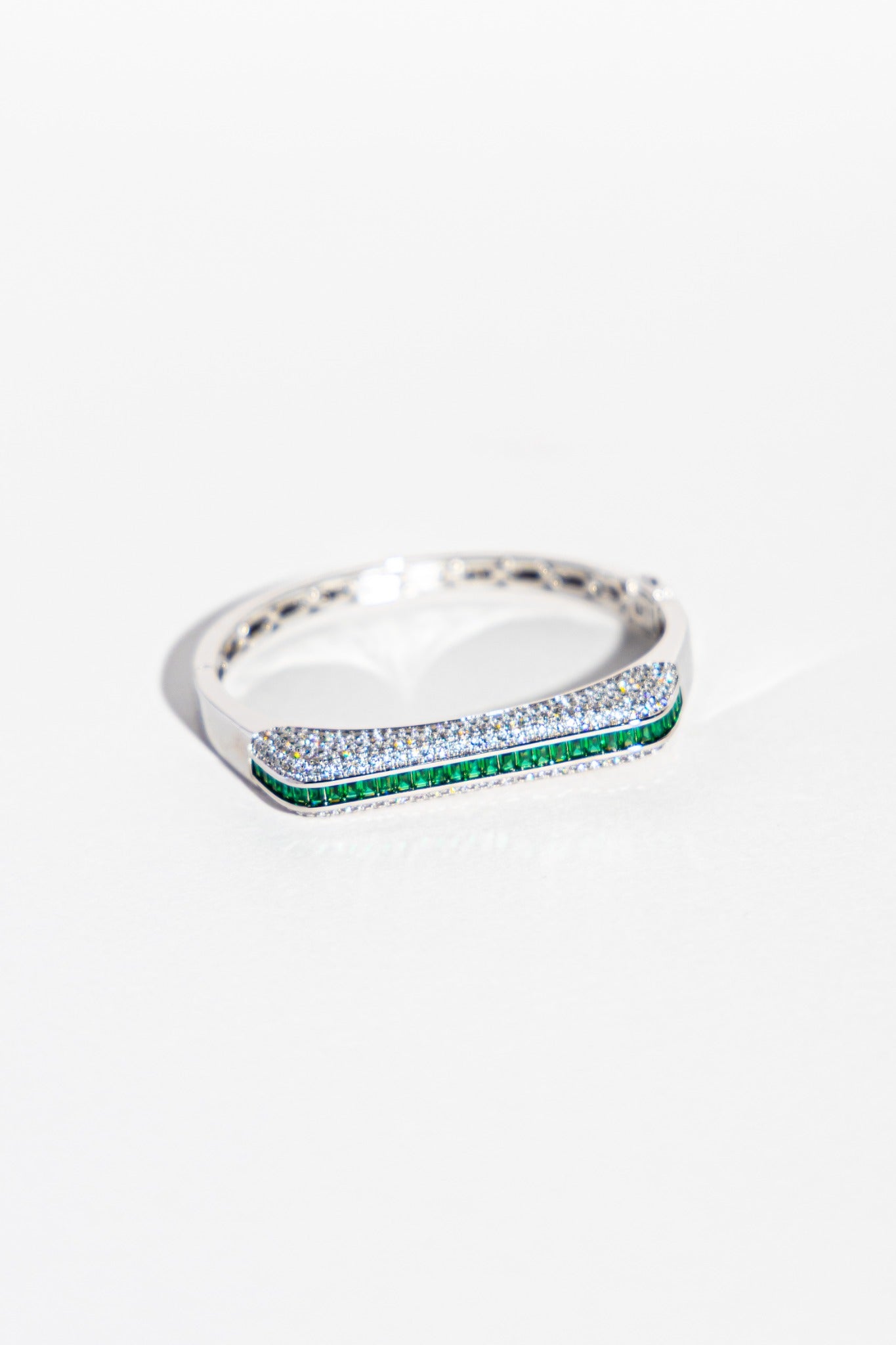 Pavé Bar Bangle – Emerald Green (Silver tone)