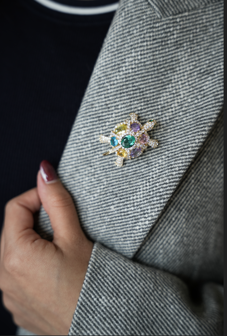 Multicolor Gem Turtle Brooch