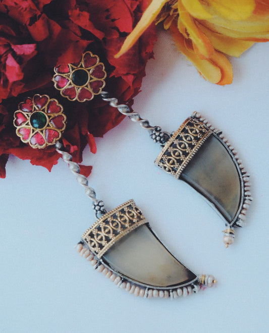 Silver Handcrafted Moon Stone Earrings