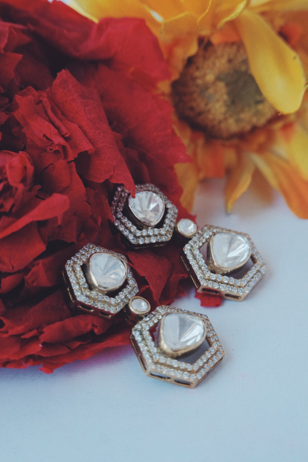 Silver Mossonite Two Taggle Polki Earrings