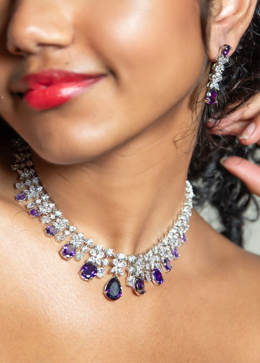 Blue Ceylon Diamond Necklace and Earring Set