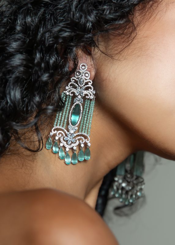 Green Ruby and Diamond Handcrafted Earring Set