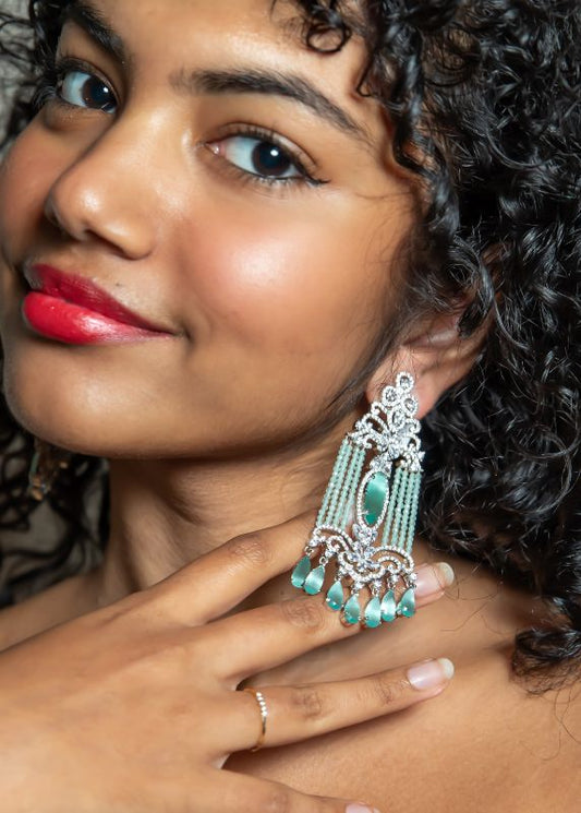 Green Ruby and Diamond Handcrafted Earring Set