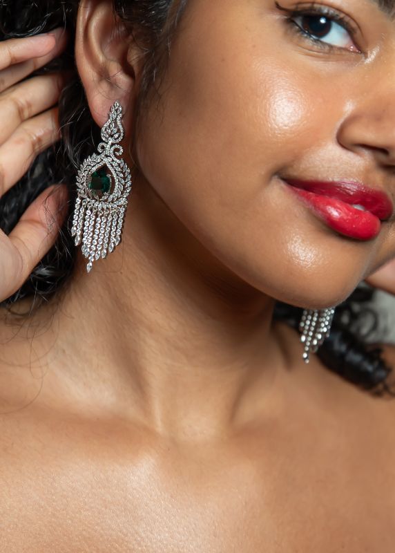 Green Emerald Diamond Earring