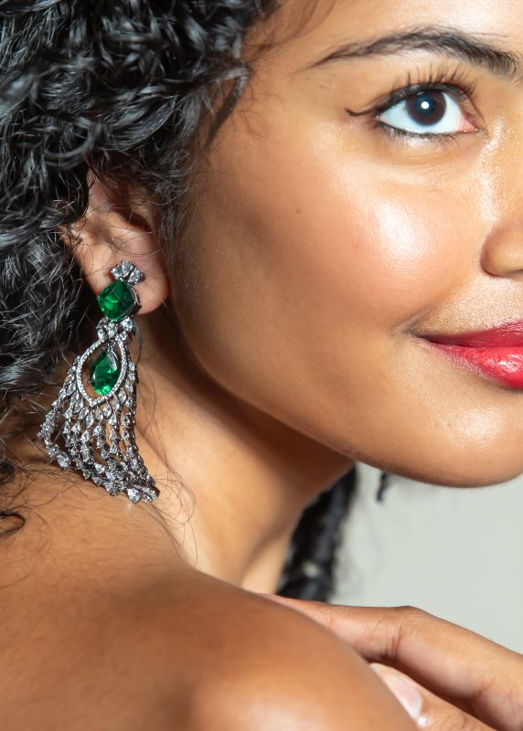 Emerald Radiance Diamond Adorned Zirconia Earrings