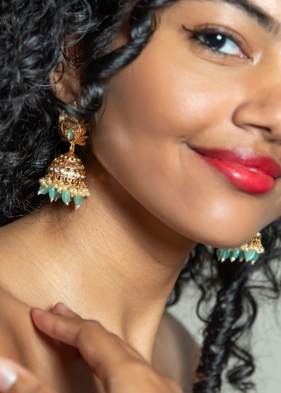 Gold-Plated Polki Pearl Charms Earring