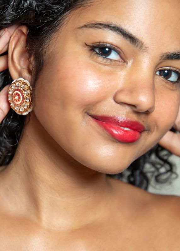 Red Gold Tone Kundan Earrings