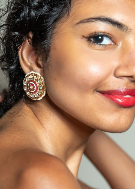 Red Gold Tone Kundan Earrings