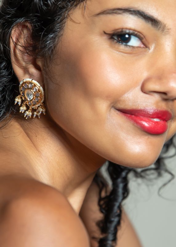 Gold Plated Sparkling Polki Earrings