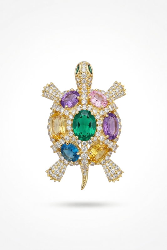 Multicolor Gem Turtle Brooch