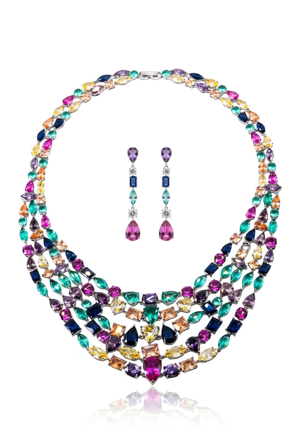 Multicolour Cascade Statement Necklace Set