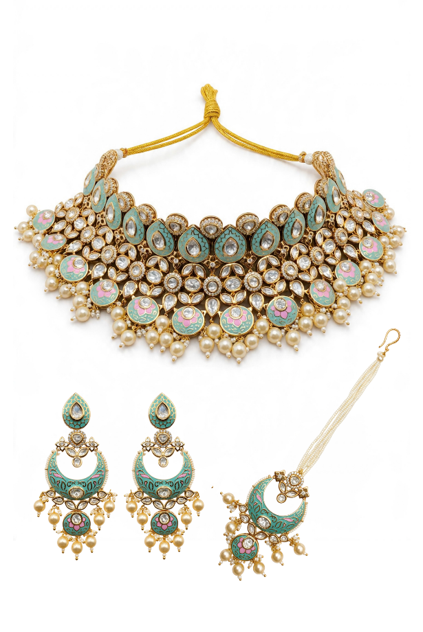 Gulabi Meenakari Bridal Choker Set