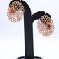 Rose Gold Floral Stud Earrings with Ruby Center