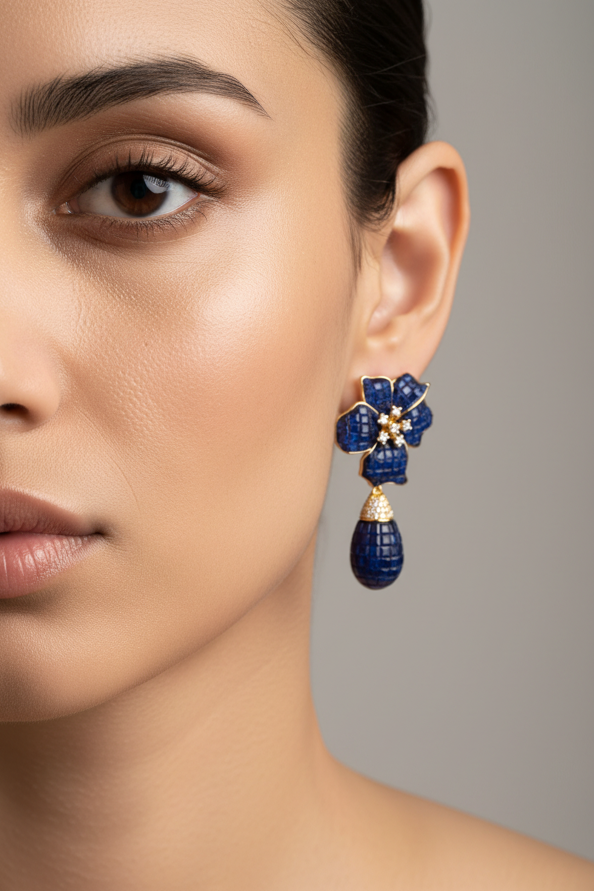 Midnight Blue Bloom Drop Earrings