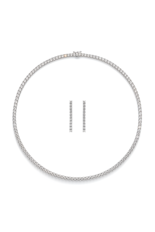 Classic Silver Tennis Necklace & Earring Set