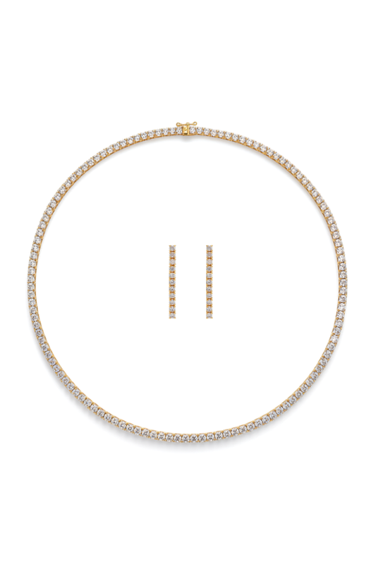 Golden Tennis Necklace & Earring Set