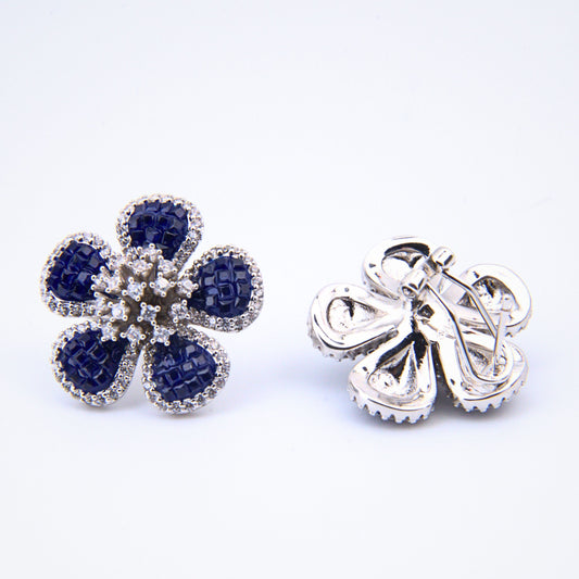 Sapphire Blue  Floral Garnet Stud Earrings