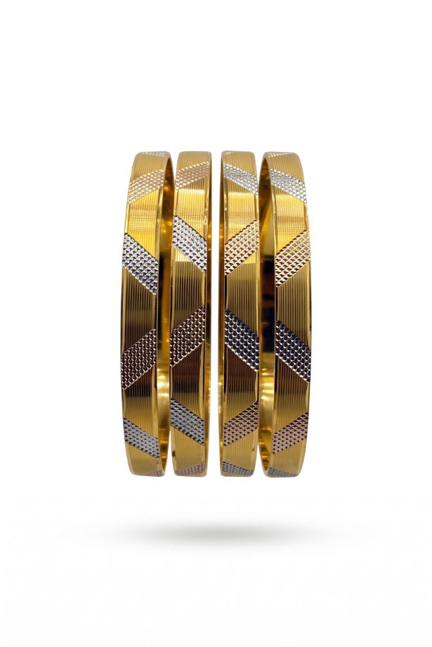 Tri-Tone Mosaic Textured Bangle Set