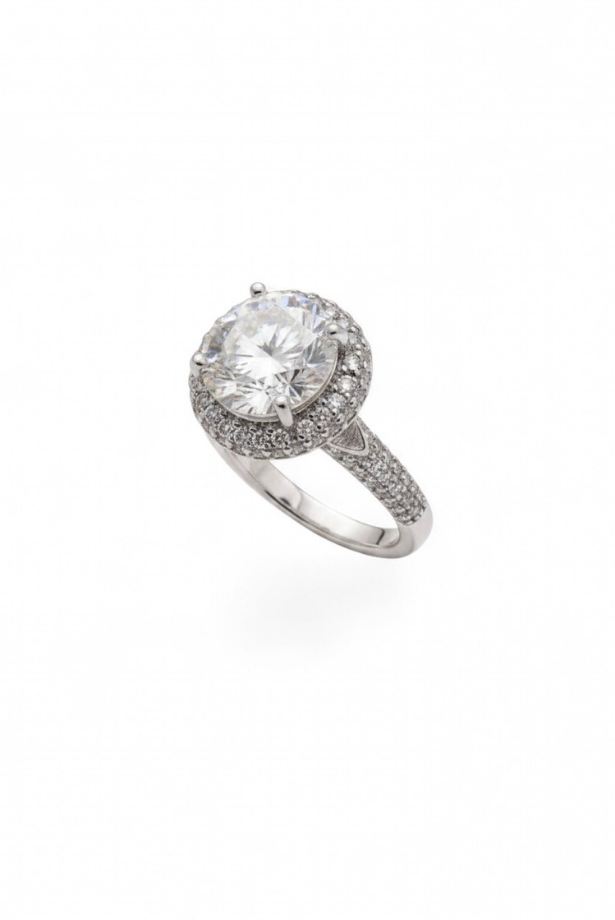 The Grand Halo — Round Brilliant Diamond Ring with Domed Pavé Shank