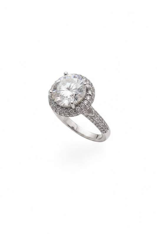 The Grand Halo — Round Brilliant Diamond Ring with Domed Pavé Shank