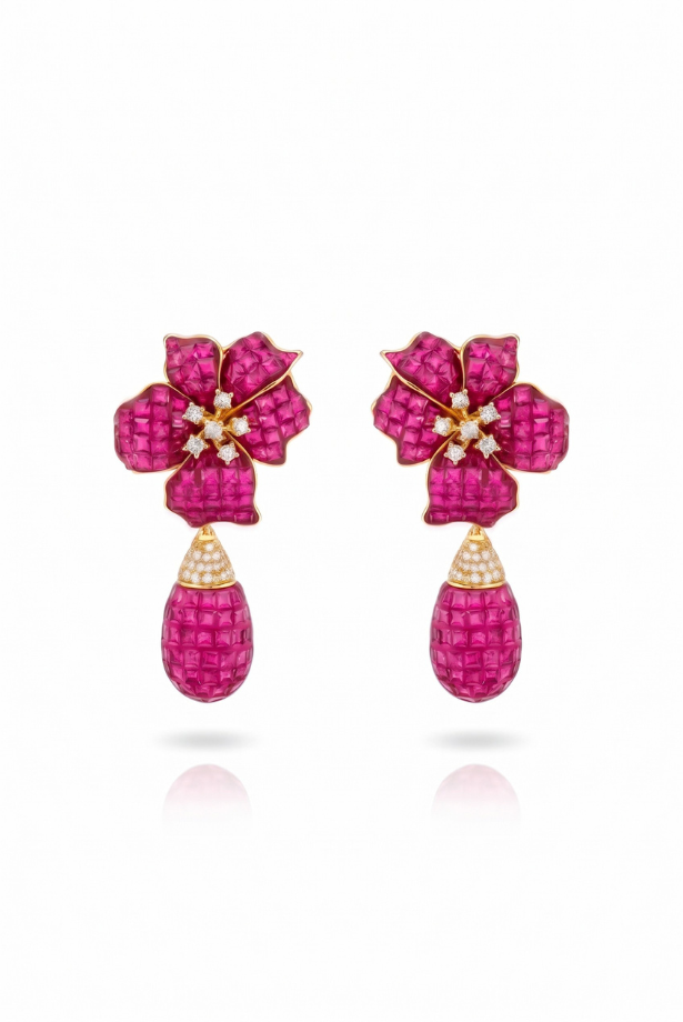 Fuchsia Bloom Drop Earrings