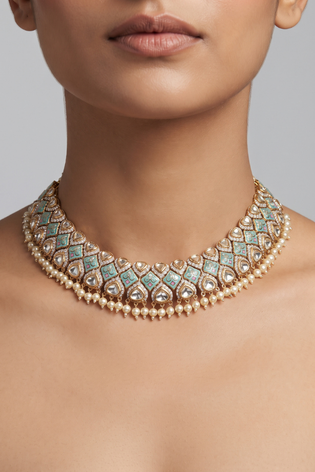 Celestial Mint Kundan Bridal Necklace Set