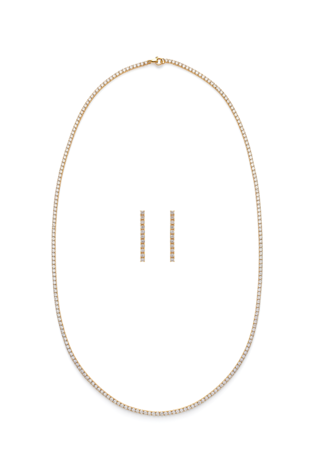 Classic Golden Tennis Necklace & Earring Set