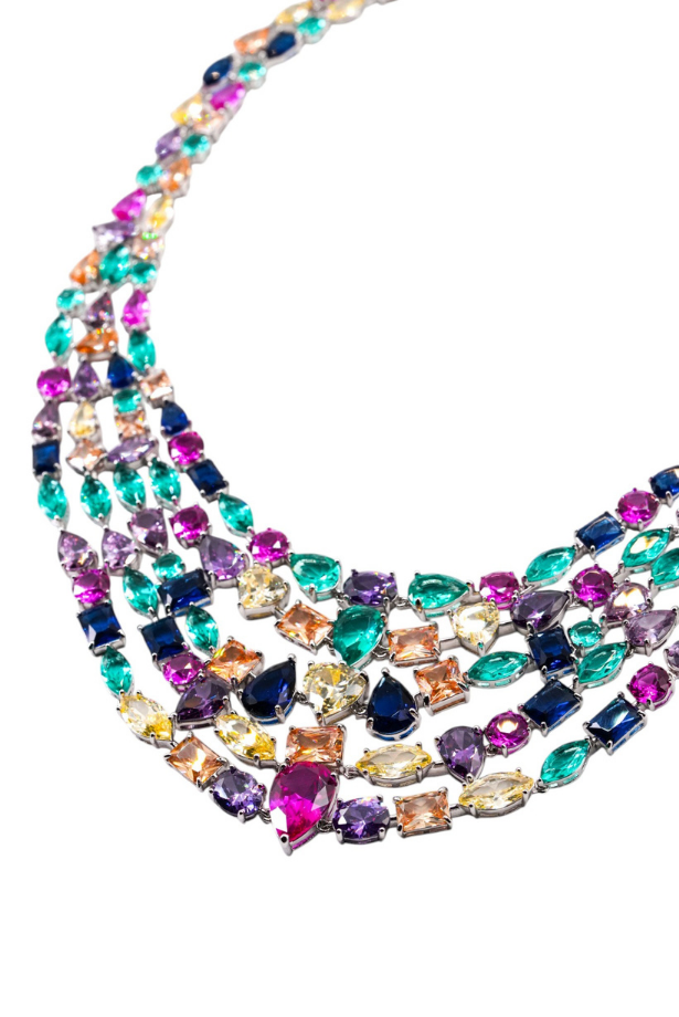Multicolour Cascade Statement Necklace Set