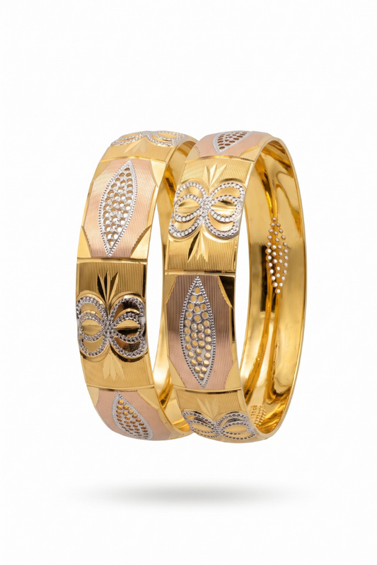 Tri-Tone Heritage Motif Bangle Pair