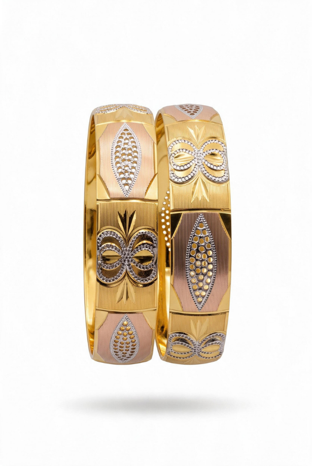 Tri-Tone Heritage Motif Bangle Pair