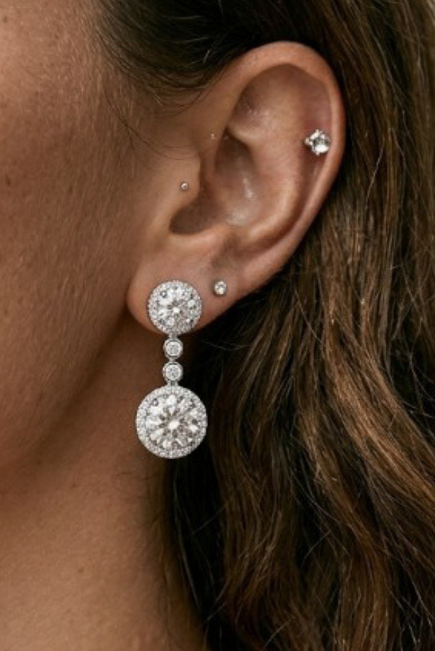 Double Halo Drop Earrings